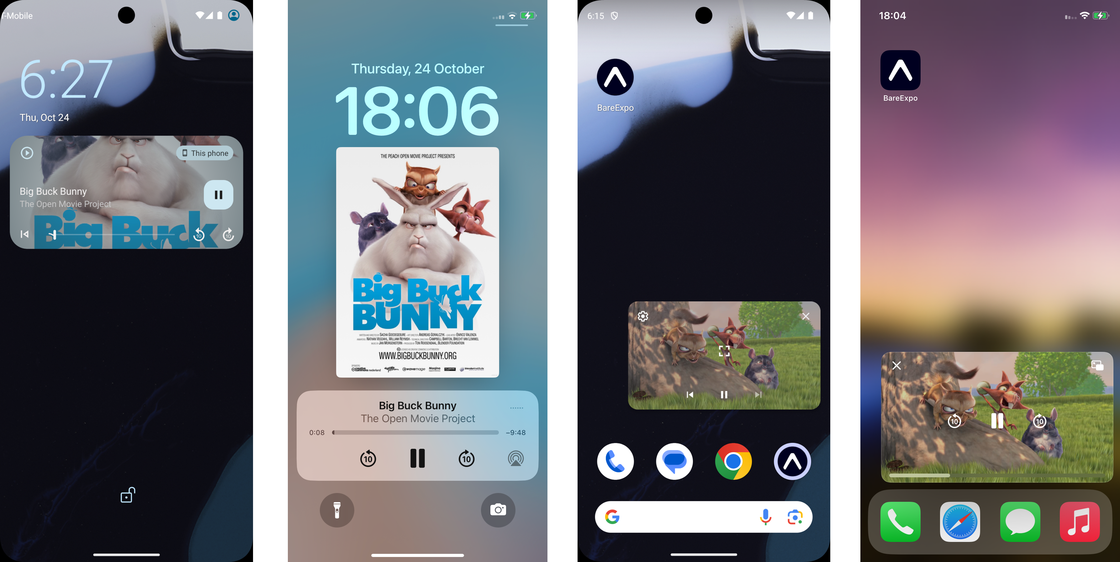 Examples of lock screen controls and Picture-in-Picture in action