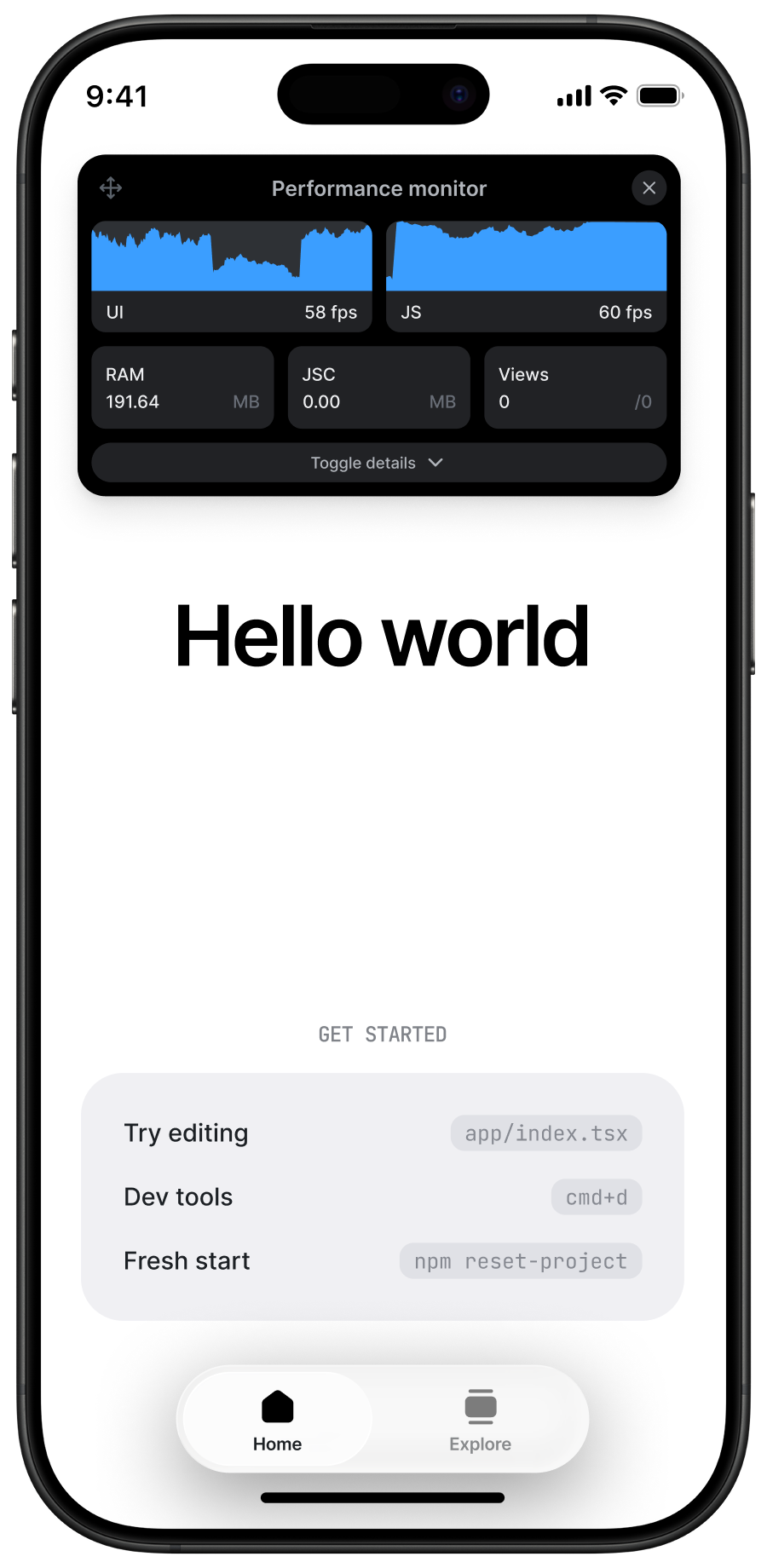Expo Go Performance monitor